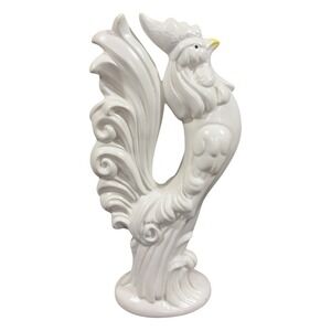 Vintage White Ceramic Rooster Figurine 12" Mid Century Modern Farmhouse Statue
